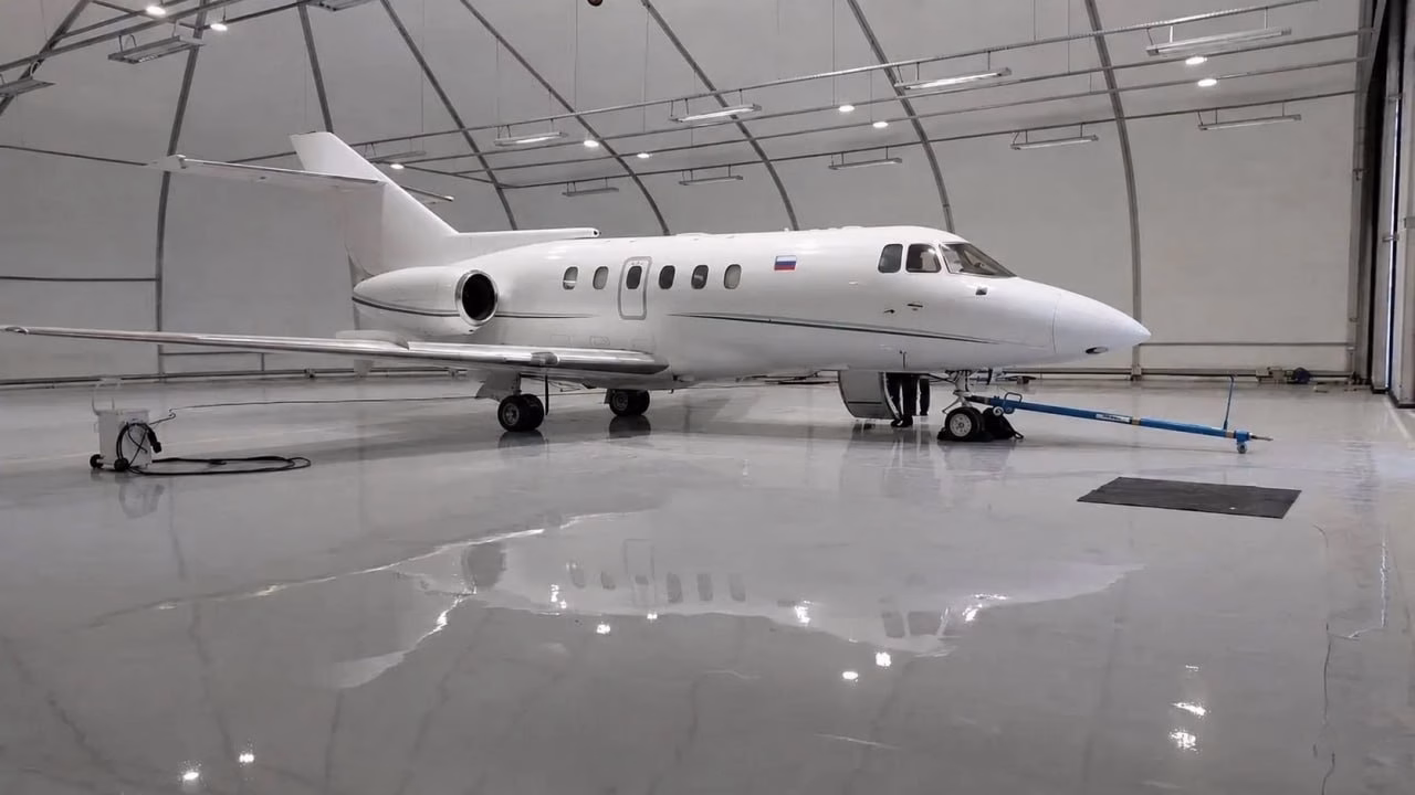 Бизнес-джет Hawker 800B в ангаре.